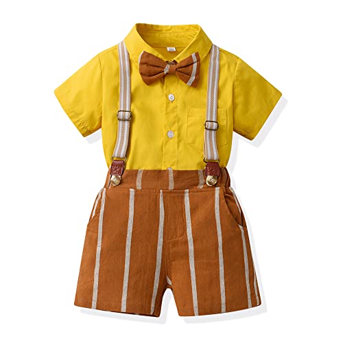 UUAISSO Kleinkind baby Junge Gentleman Outfits Kurzarm Bodysuit Shirts Hosenträger Hosen Sommer Infant kleiner Junge Anzüge Zitronengelb 2-3 Jahre von UUAISSO