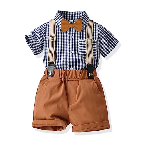 UUAISSO Kleinkind baby Junge Gentleman Outfits Kurzarm Bodysuit Shirts Hosenträger Hosen Sommer Infant kleiner Junge Anzüge braun 18-24 Monate von UUAISSO