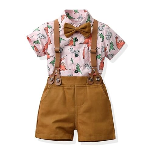 UUAISSO Kleinkind baby Junge Gentleman Outfits Kurzarm Bodysuit Shirts Hosenträger Hosen Sommer Infant kleiner Junge Anzüge rosa-1 12-18 Monate von UUAISSO