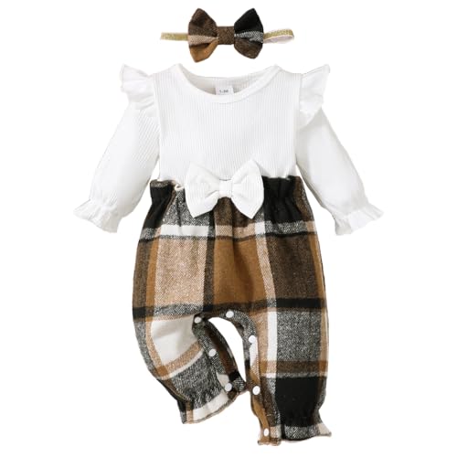 UUAISSO Neugeborenes Baby Mädchen Kleidung Langarm Rüschen Overall Bowknot Romper Infant Mädchen Herbst Winter Outfits Khaki 6-12 Monate von UUAISSO