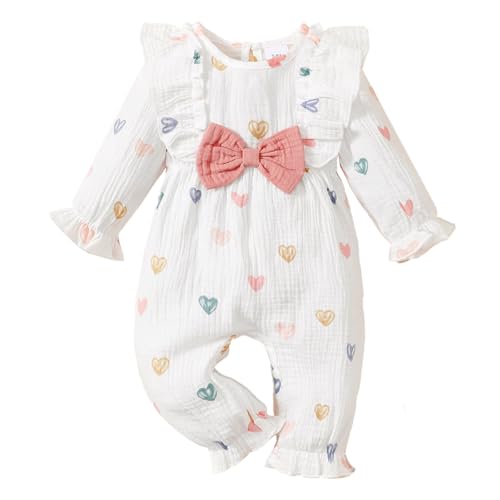 UUAISSO Neugeborenes Baby Mädchen Kleidung Langarm Rüschen Overall Bowknot Romper Infant Mädchen Herbst Winter Outfits Liebesherz weiß 0-3 Monate von UUAISSO