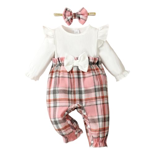 UUAISSO Neugeborenes Baby Mädchen Kleidung Langarm Rüschen Overall Bowknot Romper Infant Mädchen Herbst Winter Outfits Rosa 12-18 Monate von UUAISSO