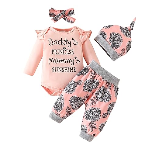 UUAISSO Neugeborenes Baby Mädchen Kleidung Papas Mädchen Langarm Strampler Tops Blumenhosen Sets Stirnband Säuglingsmädchen Herbst Outfits Rosa2 12-18 Monate von UUAISSO