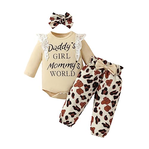 UUAISSO Neugeborenes Baby Mädchen Kleidung Papas Mädchen Langarm Strampler Tops Blumenhosen Sets Stirnband Säuglingsmädchen Herbst Outfits nicht-gerade weiss 12-18 Monate von UUAISSO