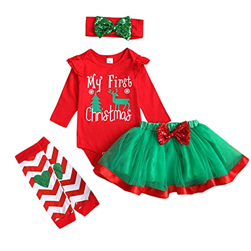 UUAISSO Neugeborenes Baby Mädchen Weihnachtskleidung Langarm Strampler und Rock Niedliche Winter Weihnachtsoutfits Sets grün 0-3 Monate von UUAISSO