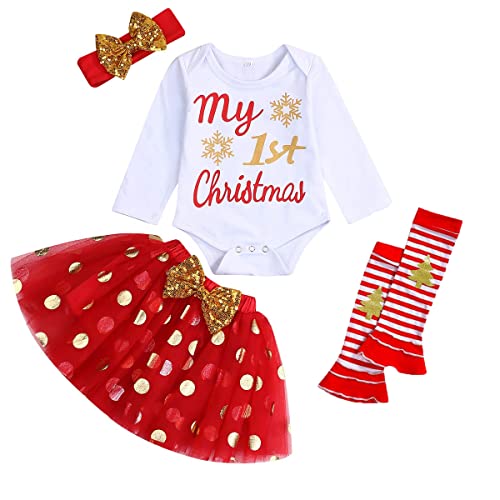 UUAISSO Neugeborenes Baby Mädchen Weihnachtskleidung Langarm Strampler und Rock Niedliche Winter Weihnachtsoutfits Sets rot2 3-6 Monate von UUAISSO