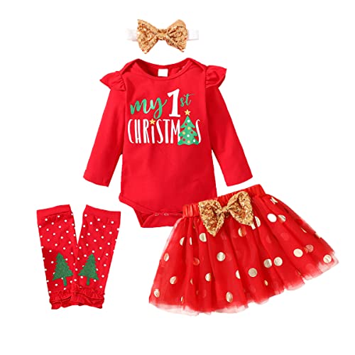 UUAISSO Neugeborenes Baby Mädchen Weihnachtskleidung Langarm Strampler und Rock Niedliche Winter Weihnachtsoutfits Sets rot3 6-9 Monate von UUAISSO