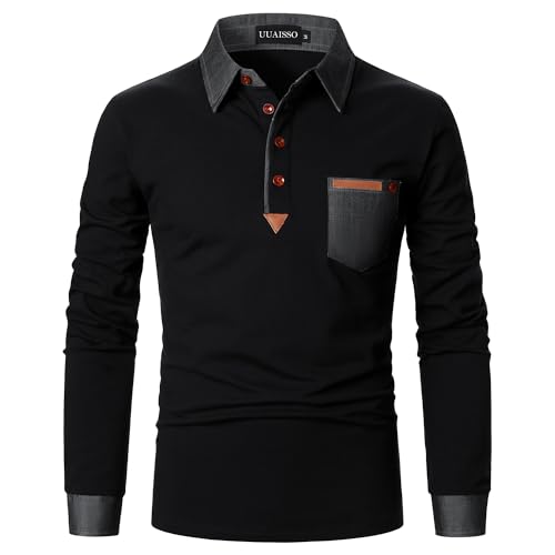 UUAISSO Poloshirt Herren Langarm Polo Shirts Baumwolle Farbe Nähen Tasche T-Shirt Slim Fit Golf Schwarz XXL UUAISSO Poloshirt Herren Langarm Polo Shirts Baumwolle Farbe Nähen Tasche T-Shirt Slim Fit Golf Schwarz XXL von UUAISSO