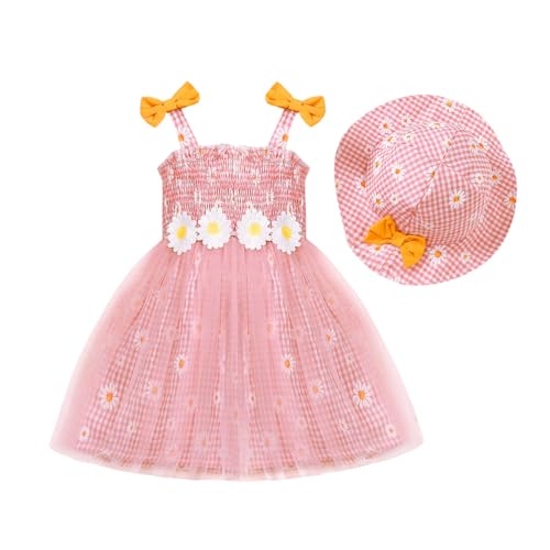 UUAISSO Sommerkleidung für Kleinkinder und Babys ärmelloses Sommerkleid mit Blumenmuster und süßer Mütze Kleider für Kleinkinder Rosa 6–9 Monate von UUAISSO
