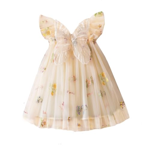 UUAISSO Tutu Kleid für Kleinkinder Babys ärmellos Tüllkleid Schmetterlingsstickerei Geburtstagsparty Prinzessinnen-Sommerkleid Champagner 1-2 Jahre von UUAISSO