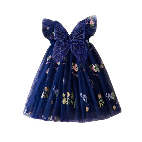 UUAISSO Tutu Kleid für Kleinkinder Babys ärmellos Tüllkleid Schmetterlingsstickerei Geburtstagsparty Prinzessinnen-Sommerkleid Marineblau 3-4 Jahre von UUAISSO