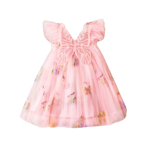 UUAISSO Tutu Kleid für Kleinkinder Babys ärmellos Tüllkleid Schmetterlingsstickerei Geburtstagsparty Prinzessinnen-Sommerkleid Rosa 1-2 Jahre von UUAISSO