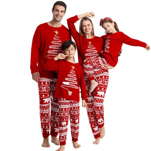 UUAISSO Weihnachts Familien Passende Pyjama Sets Weihnachts Feiertagskleidung für Männer Frauen Kinder Langärmelige Pyjamas Rot Kinder 3-4 Jahre von UUAISSO