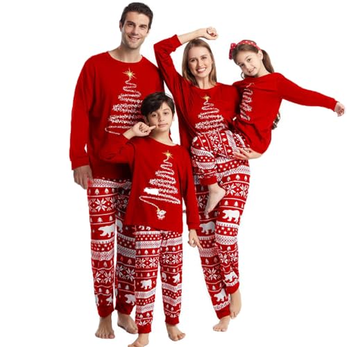 UUAISSO Weihnachts Familien Passende Pyjama Sets Weihnachts Feiertagskleidung für Männer Frauen Kinder Langärmelige Pyjamas Rot Männer XXL von UUAISSO