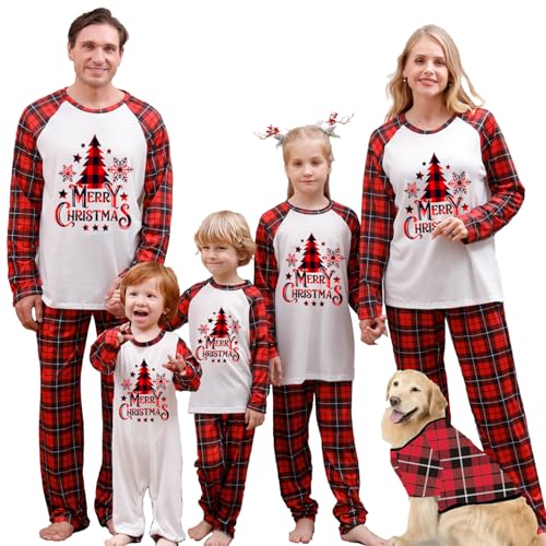 UUAISSO Weihnachts Familien Passende Pyjama Sets Weihnachts Feiertagskleidung für Männer Frauen Kinder Langärmelige Pyjamas Rot-kariert Baby 12-18 Monate von UUAISSO