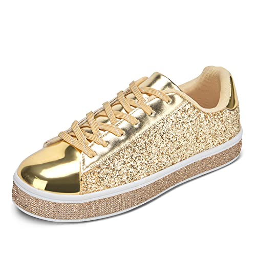 UUBARIS Damen-Tennis-Sneaker, glitzernd, neonfarben, glitzernd, Strass, Bling, Hochzeit, Brautschuhe, glänzende Paillettenschuhe, Gold / Glitzer, 40.5 EU UUBARIS Damen-Tennis-Sneaker, glitzernd, neonfarben, glitzernd, Strass, Bling, Hochzeit, Brautschuhe, glänzende Paillettenschuhe, Gold / Glitzer, 40.5 EU von UUBARIS