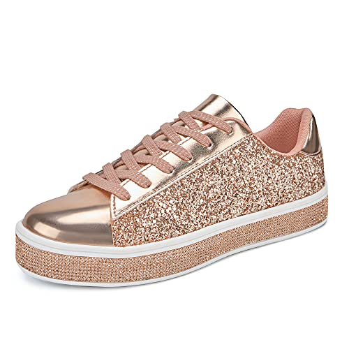 UUBARIS Damen-Tennis-Sneaker, glitzernd, neonfarben, glitzernd, Strass, Bling, Hochzeit, Brautschuhe, glänzende Paillettenschuhe, Rosegold Glitter, 43 EU UUBARIS Damen-Tennis-Sneaker, glitzernd, neonfarben, glitzernd, Strass, Bling, Hochzeit, Brautschuhe, glänzende Paillettenschuhe, Rosegold Glitter, 43 EU von UUBARIS