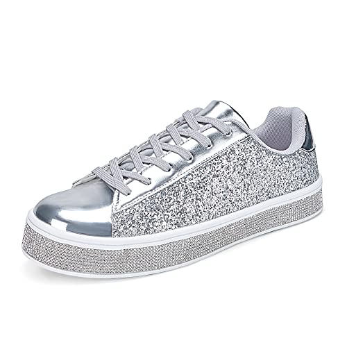 UUBARIS Damen-Tennisschuhe, Glitzer, Glitzer, glitzernd, Hochzeitsschuhe, Silberne Pailletten, 42 EU von UUBARIS