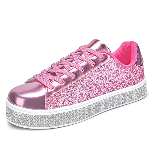UUBARIS Damen-Tennis-Sneaker, glitzernd, neonfarben, glitzernd, Strass, Bling, Hochzeit, Brautschuhe, glänzende Paillettenschuhe, pink, glitter, 43 EU von UUBARIS