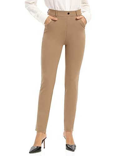 UUE Anzughose für Damen, Business, lässig, Stretch, schmales Bein, zum Anziehen, Arbeitshose, Büro, Elegante Leggings, Hose mit Taschen Khaki von UUE