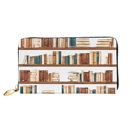 UUYHHGB (Bücherregal-Kollektion und Leiteraufdruck), großes Fassungsvermögen, PU-Leder, Kreditkartenhalter, Handy, Scheckbuch, Organizer, Reißverschlusstasche, bunte Geldbörsen, Clutch, Geldbörse für von UUYHHGB
