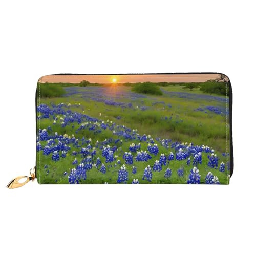 UUYHHGB (Texas Bluebonnets-Szenerie), bedruckt, großes Fassungsvermögen, PU-Leder, Kreditkartenhalter, Handy, Scheckbuch, Organizer, Reißverschlusstasche, bunte Geldbörsen, Clutch, Geldbörse für Damen von UUYHHGB