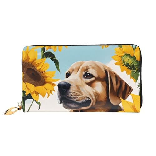 UUYHHGB Geldbörse mit Motiv Hund mit Sonnenblumen, großes Fassungsvermögen, PU-Leder, Kreditkartenhalter, Handy, Scheckbuch, Organizer, Reißverschlusstasche, bunte Geldbörse, Clutch, Geldbörse für UUYHHGB Geldbörse mit Motiv Hund mit Sonnenblumen, großes Fassungsvermögen, PU-Leder, Kreditkartenhalter, Handy, Scheckbuch, Organizer, Reißverschlusstasche, bunte Geldbörse, Clutch, Geldbörse für von UUYHHGB