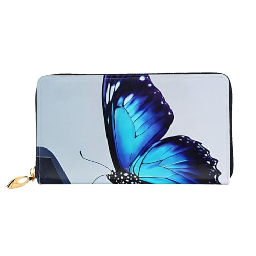 UUYHHGB Geldbörse mit blauem Schmetterlings-Aufdruck, großes Fassungsvermögen, PU-Leder, Kreditkartenhalter, Handy, Scheckbuch, Organizer, Reißverschlusstasche, bunte Geldbörsen, Clutch, Geldbörse für von UUYHHGB