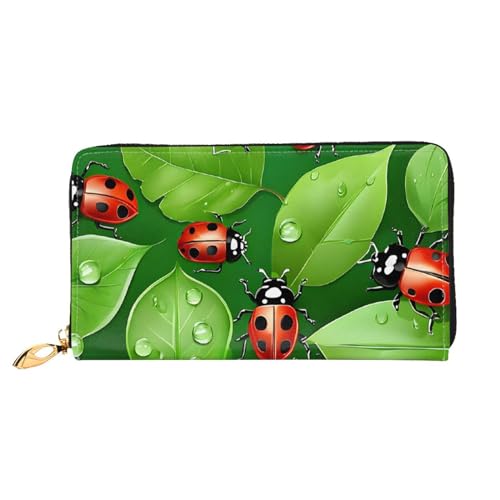 UUYHHGB Geldbörse mit großem Fassungsvermögen (Blätter und Marienkäfer), PU-Leder, Kreditkartenhalter, Handy, Scheckbuch, Organizer, Reißverschlusstasche, bunte Geldbörsen, Clutch, Geldbörse für von UUYHHGB