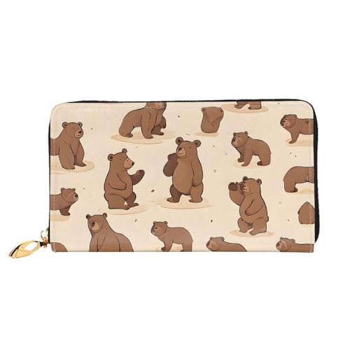 UUYHHGB Geldbörse mit niedlichem Cartoon-Bär-Aufdruck, großes Fassungsvermögen, PU-Leder, Kreditkartenhalter, Handy, Scheckbuch, Organizer, Reißverschlusstasche, bunte Geldbörse, Clutch, Geldbörse für von UUYHHGB