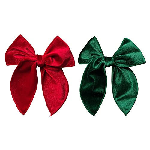 2 x große Samt-Haarschleifen, Krokodil-Haarspangen, elegante Haarnadeln, einfarbig, Haarspangen, Schleife, Haarschmuck für Damen und Mädchen, Dunkelgrün und Rot von UUYYEO