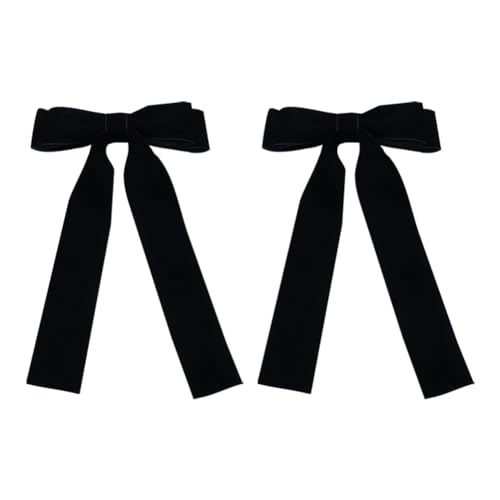 Samt-Haarschleifen, lange Haarschleifen, Weihnachts-Haarschleife, große Schleife, Krokodilklemmen, Haarschmuck für Mädchen und Damen, Schwarz, 2 Stück von UUYYEO