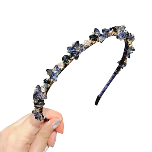 UUYYEO Kristall-Strass-Stirnbänder, glitzernde Perlen, Brautkrone, Tiara, Haarbänder, Hochzeits-Haarschmuck für Damen und Mädchen, Blau von UUYYEO