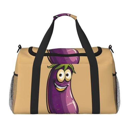 Cartoon-Auberginen-Wochenendtasche für Damen und Herren, perfekt für Vielflieger, Schwarz , Einheitsgröße von UVBDF