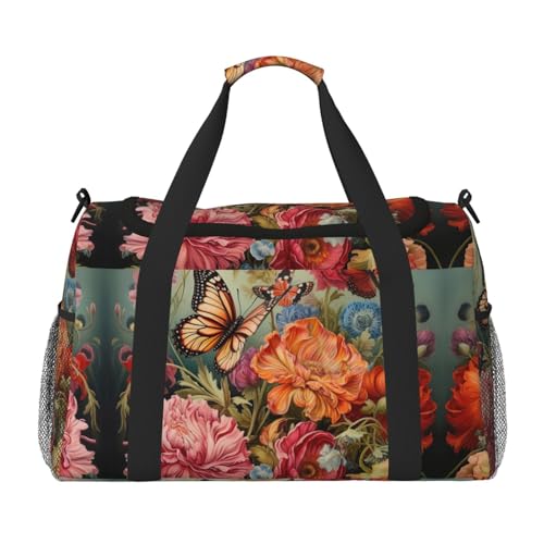 Handgepäcktasche mit Blumen und Schmetterlingen, für Damen und Herren, perfekt für Vielflieger, Schwarz , Einheitsgröße Handgepäcktasche mit Blumen und Schmetterlingen, für Damen und Herren, perfekt für Vielflieger, Schwarz , Einheitsgröße von UVBDF