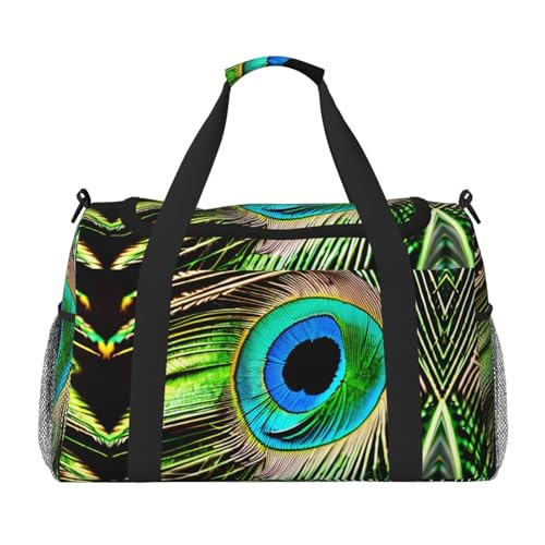 Handgepäcktasche mit Pfauenfedern, für Damen und Herren, perfekt für Vielflieger, Schwarz , Einheitsgröße von UVBDF