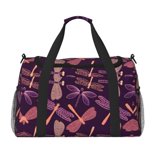 Lila Libellen-Wochenend-Tragetasche, für Damen und Herren, perfekt für Vielflieger, Schwarz , Einheitsgröße von UVBDF