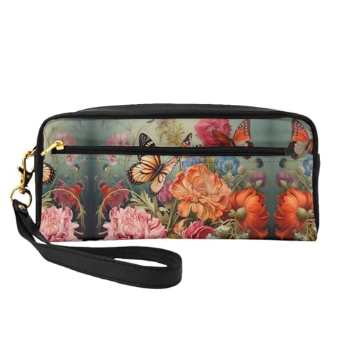 Make-up-Tasche mit Blumen und Schmetterlingen, Reise-Kosmetiktasche, Make-up-Tasche für Damen, Make-up-Organizer, Reiseutensilien, Schwarz , Einheitsgröße, Kosmetiktasche von UVBDF