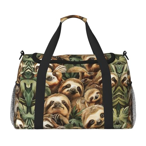 Niedliche Faultier-Wochenend-Tragetasche, für Damen und Herren, perfekt für Vielflieger, Schwarz , Einheitsgröße von UVBDF