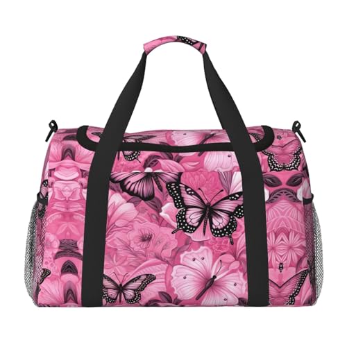 Pink Butterfly Seamless Tile Weekender Overnight Carry On Bag for Women Men Perfect for Vielflieger, Schwarz , Einheitsgröße von UVBDF