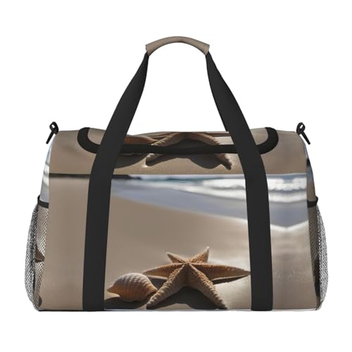 Seestern Muschel Sandy Beach Weekender Übernachtung Handgepäcktasche für Damen und Herren, perfekt für Vielflieger, Schwarz , Einheitsgröße von UVBDF