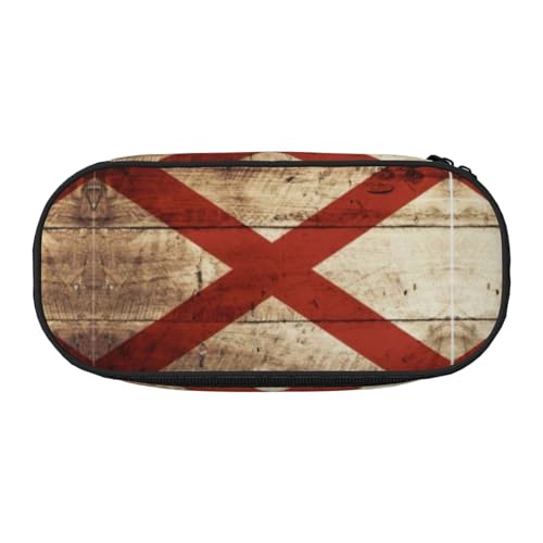 UVBDF Alabama Staatsflagge auf alte Holzmaserung Postkarte Etui für Männer Frauen, tragbare Bleistift Etui Ästhetisch, Reißverschluss Fällen für Büro Veranstalter, Schwarz, One Size, Tasche Organizer, von UVBDF