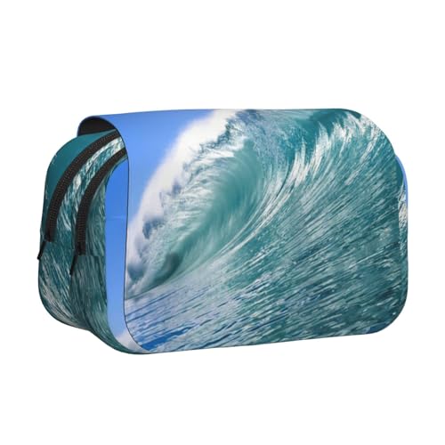UVBDF Big Ocean Wave Hd Printing School Double Layer Clamshell Pencil Case Organizer Stationery Bag for Kids Gift, Schwarz , Einheitsgröße, Taschen-Organizer von UVBDF