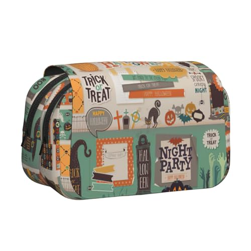 UVBDF Doppelschichtiges Federmäppchen für Sammelalben, Halloween, für Sammelalben, Schule, Organizer, Schreibwaren-Tasche für Kinder, Geschenk, Schwarz , Einheitsgröße, Taschen-Organizer von UVBDF