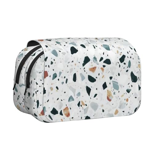 UVBDF Federmäppchen, Terrazzo-Druck, doppellagig, Klappetui, Organizer, Schreibwaren-Tasche für Kinder, Geschenk, Weiß, Schwarz , Einheitsgröße, Taschen-Organizer von UVBDF