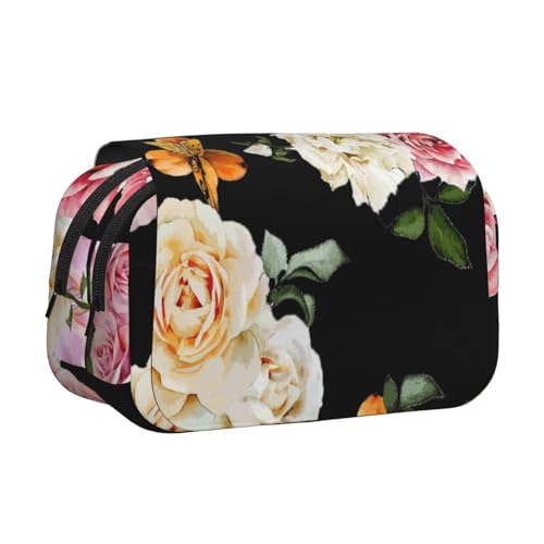UVBDF Federmäppchen, doppelschichtig, mit rosafarbenem Rosenmotiv, cremefarben, Schwarz , Einheitsgröße, Taschen-Organizer UVBDF Federmäppchen, doppelschichtig, mit rosafarbenem Rosenmotiv, cremefarben, Schwarz , Einheitsgröße, Taschen-Organizer von UVBDF