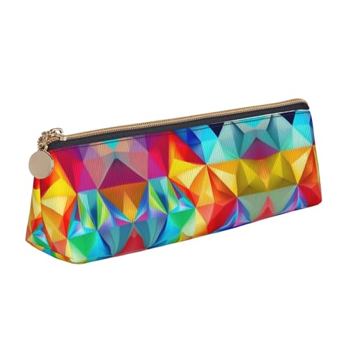 UVBDF Federmäppchen für Kinder, geometrisches Regenbogen-Design, mit Reißverschluss, kleine einfache Stifttasche, Kosmetik-Make-up-Etui, weiß, Einheitsgröße, Taschen-Organizer von UVBDF