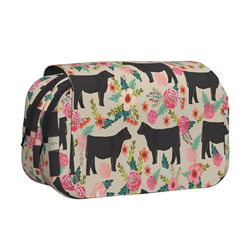 UVBDF Federmäppchen mit Blumen- und Kuh-Motiv, doppelschichtig, für Kinder, Geschenk, Schwarz , Einheitsgröße, Taschen-Organizer UVBDF Federmäppchen mit Blumen- und Kuh-Motiv, doppelschichtig, für Kinder, Geschenk, Schwarz , Einheitsgröße, Taschen-Organizer von UVBDF