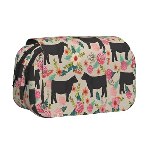 UVBDF Federmäppchen mit Blumen- und Kuhdruck, doppellagig, Klappetui, Organizer, Schreibwaren-Tasche für Kinder, Geschenk, Schwarz , Einheitsgröße, Taschen-Organizer UVBDF Federmäppchen mit Blumen- und Kuhdruck, doppellagig, Klappetui, Organizer, Schreibwaren-Tasche für Kinder, Geschenk, Schwarz , Einheitsgröße, Taschen-Organizer von UVBDF