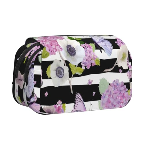 UVBDF Federmäppchen mit Blumen- und Schmetterlingsdruck, doppellagig, Klappetui, Organizer, Schreibwaren-Tasche für Kinder, Geschenk, Schwarz , Einheitsgröße, Taschen-Organizer UVBDF Federmäppchen mit Blumen- und Schmetterlingsdruck, doppellagig, Klappetui, Organizer, Schreibwaren-Tasche für Kinder, Geschenk, Schwarz , Einheitsgröße, Taschen-Organizer von UVBDF